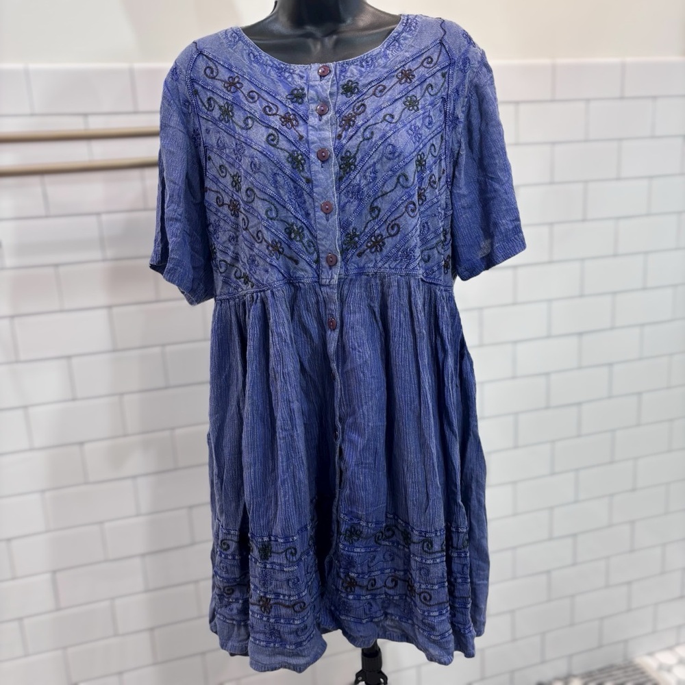 Vintage 90s Embroidered Babydoll Dress